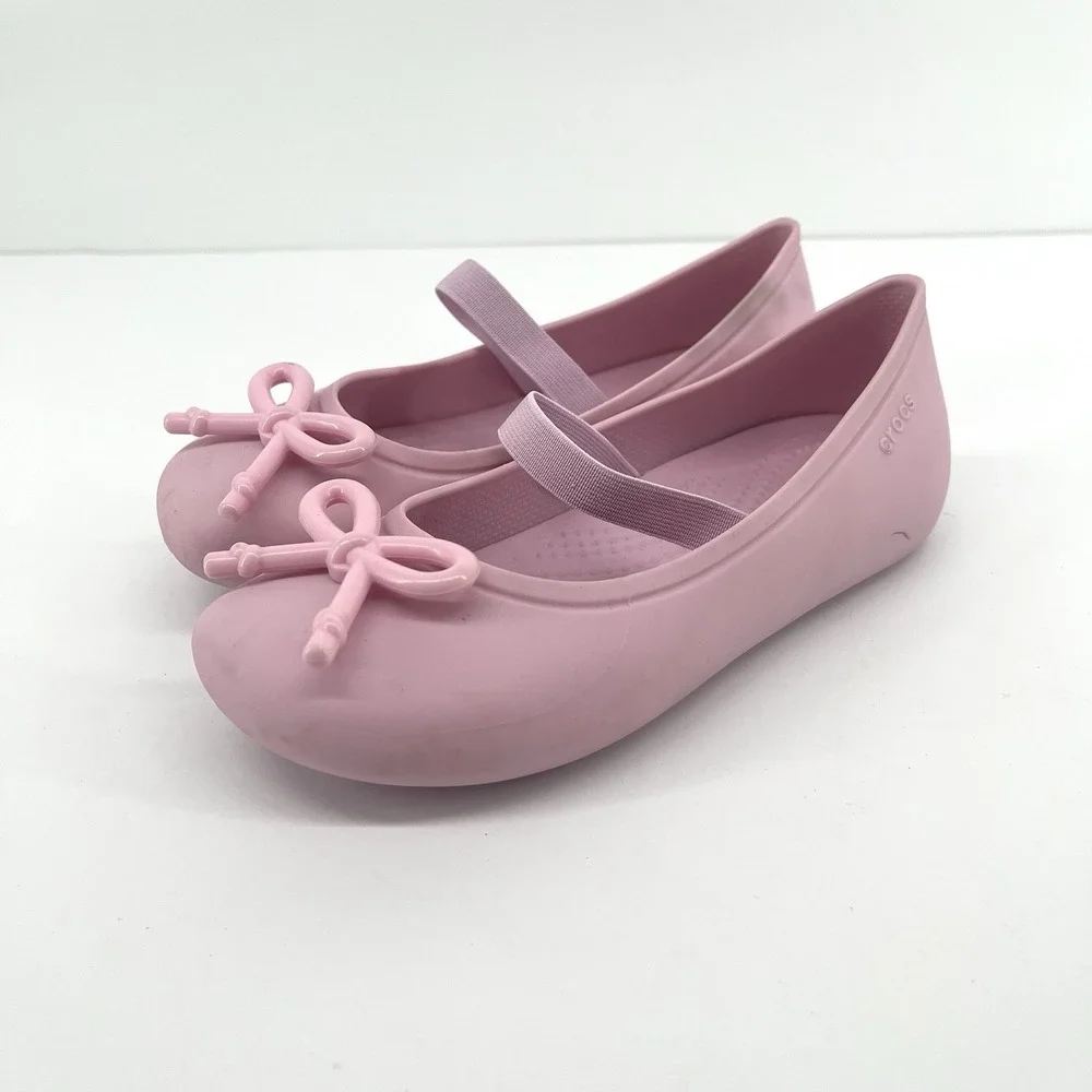 Crocs Girls Pink Mary Jane Ballet Flats Bow Slip On Shoes Kids Size 13 C13